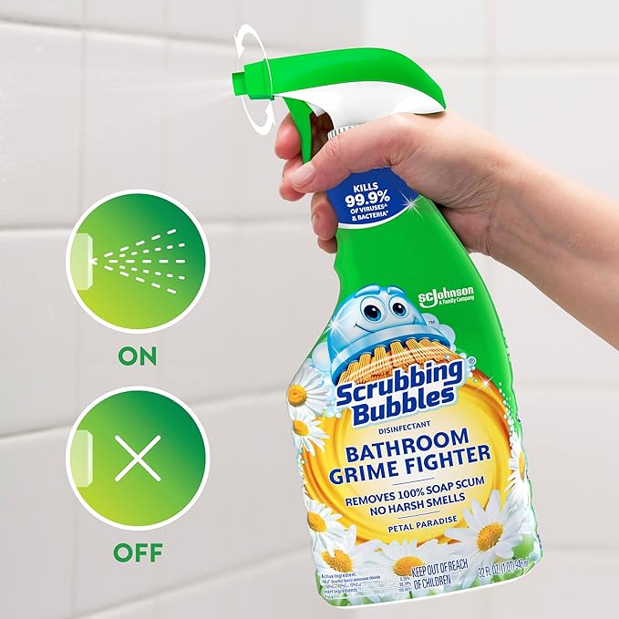 Scrubbing Bubbles Bathroom and Shower Cleaner Disinfectant Spray, Foaming Action Bathroom Grime Fighter, Petal Paradise Scent, 32oz (Pack of 2)