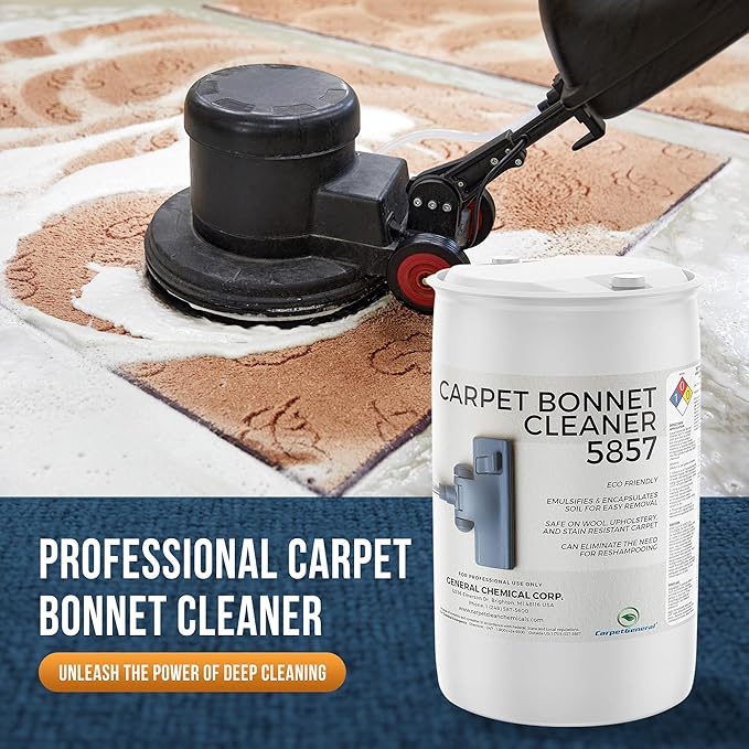 Bonnet Cleaner 5857 - Heavy Duty Shampoo Carpet Freshener Solution for Machine - Fast Drying & Pet Safe Carpet Shampoo for Rotary Cleaners, Commercial, & Industrial Use - 55 Gallon