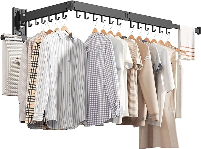 ZdwCyl Wall Mounted Clothes Hanger,Clothes Drying Rack,Laundry Drying Rack,Drying Rack Clothing,Laundry Hanger Rack,Retractable Dryer Racks,Collapsible, Aluminum,can be Fold Upward & Left & Right