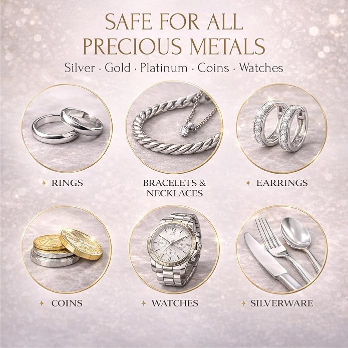 ENERGY STONE Silver and Gold Restoration Polishing Cloth, Anti-Tarnish Cleaner with Lasting Shine, for Fine Valuables Precious Metals, Jewelry, Silverware, Musical Instruments, Coins