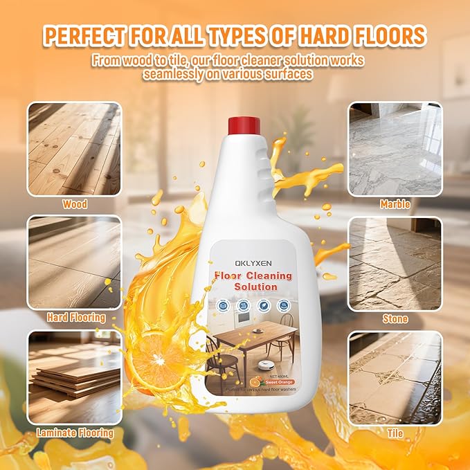 Floor Cleaning Solution Compatible With Roborock Robot Vacuum (Q5/Q7/Q8/Q10/S7/S8/Saros 10R/F25/Qrevo), Floor Cleaner for All Robot Vacuums & Cordless Wet Dry Vacuum with Mopping (Orange 2 Bottle)
