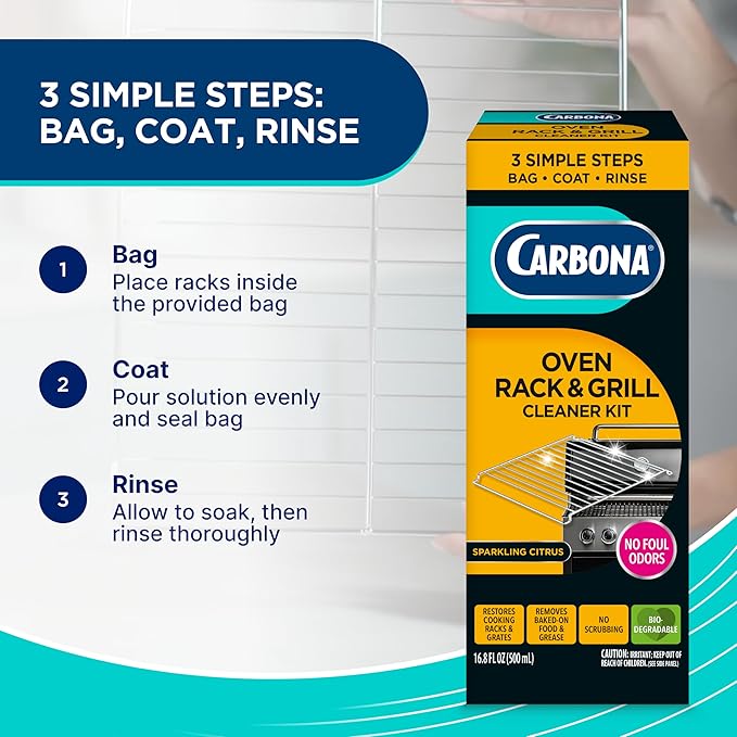 Carbona Oven Rack & Grill Cleaner | Eliminates Thick Grease & Build-Up | Griddle & BBQ Cleaning Solution | 16.8 Fl Oz, 1 Pack