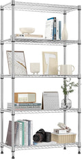 M MZG 1250 lbs 5 Tier Shelf Metal Storage Shelves Shelving Wire Rack Heavy Duty Closet Organizers for Garage Kitchen Bathroom Laundry Chrome 13.8" D x 29.5" W x 59.5" H
