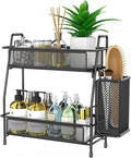 Bathroom Organizer with Basket, 2-Tier Bathroom Tray for Countertop Storage Shelf, Bathroom Counter Organizer, Vanity Organizer and Storage Kitchen Counter Organizers Spice Rack