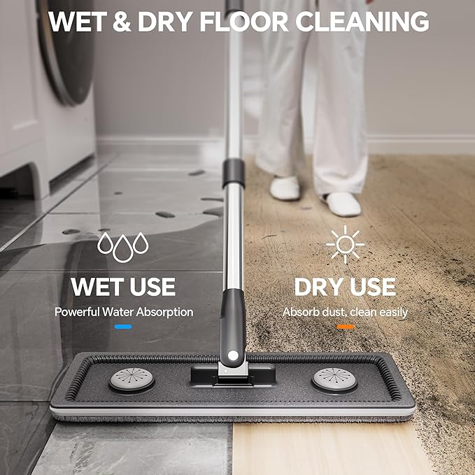 Compact Floor Mop and Bucket - Flat Mop and Bucket with Wringer Set Hands Free | Wet Dry Mop for Apartment, Tiny Home, RV, Windows, Wall (Compact Mop Bucket System Set (4 Pads))