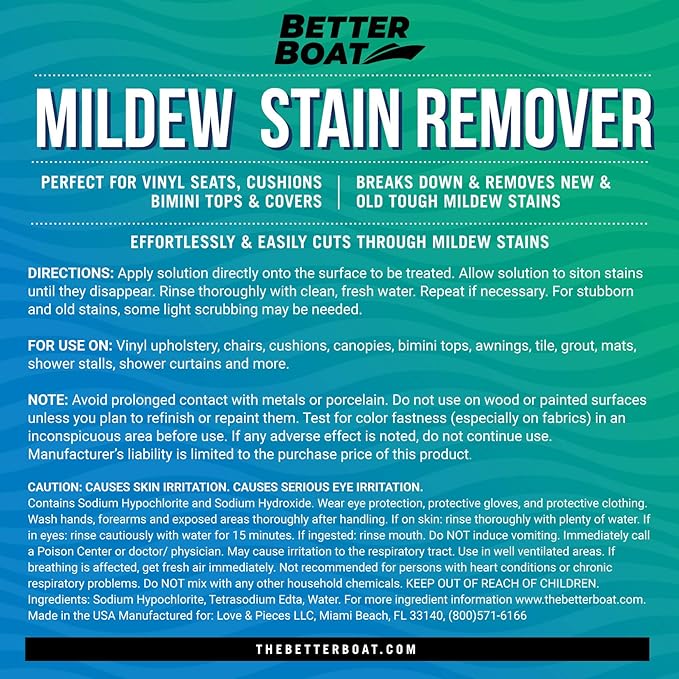 Better Boat Mold and Mildew Stain Remover 1 Gallon for Fabric Vinyl Tile Grout, Removes Mold Stains on Boat Seats Bathroom Shower Patio Furniture Carpet Canvas