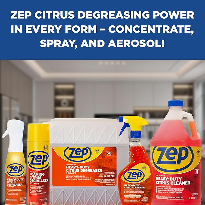 Zep Heavy-Duty Foaming Citrus Degreaser & Cleaner - 18 oz. (Case of 6) - ZUHFD186 - Pro-Trusted Citrus Formula Cuts Through Grease & Grime with Ease