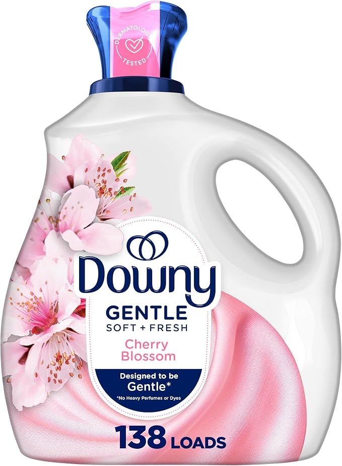Downy Gentle Soft + Fresh Fabric Softener Liquid, Cherry Blossom Scent, 93 FL OZ, 138 loads, Liquid Fabric Softener Designed to be Gentle on Skin