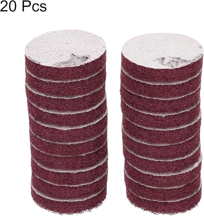 HARFINGTON 20pcs Scrubber Scouring Pads 500 Grits 2 Inch Drill Power Brush Hoop and Loop Surface Conditioning Disc Drill Scuffing Disc Scrub Pads for Home Kitchen Cleaning, Dark Red