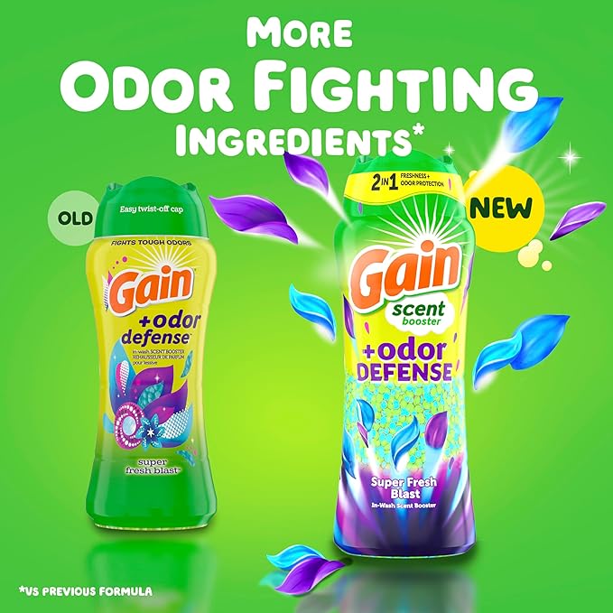 Gain Odor Defense In-wash Scent Booster, Super Fresh Blast scent, 16 OZ, 2 in 1 Freshness plus Odor Protection, laundry scent beads