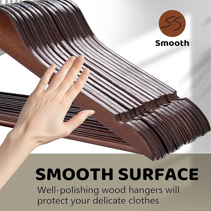Edergoo Wooden Hangers, 30 Pack Wood Hangers with 360-Degree Rotatable Hook and Pants Bar, Smooth Finish Coat Hanger Wooden for Closet, Walnut