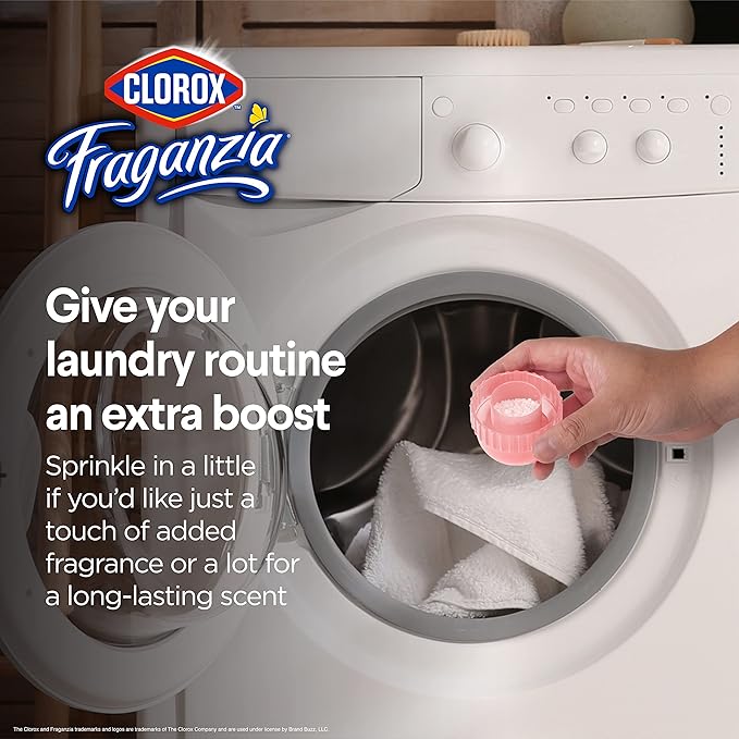 Clorox Fraganzia Laundry Scent Booster Crystals, In-Wash Fragrance Beads for Fresh-Smelling Clothes & Linens, Safe for All Fabrics & Colors, Easy-Pour Bottle, Rose Scent, 18 Oz, 2 Pack