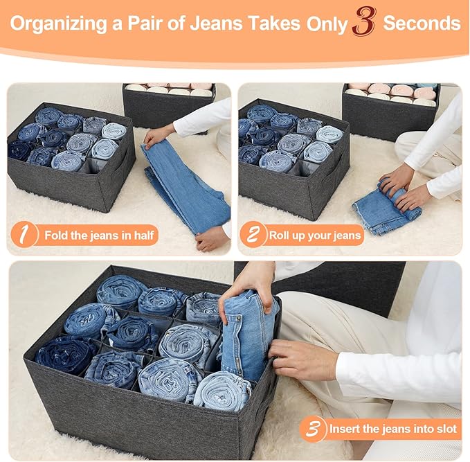 EASEVE 2Pcs Closet Organizers and Storage Bins for Clothes - 12 Cell Drawers Organizer Grid Storage Box for Jeans Pants Sweater Towel T-shirts, Wardrobe Shelf Dividers Closets Organization