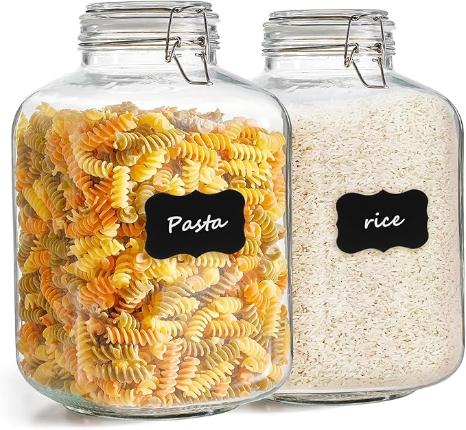 ComSaf 5L Square Glass Jars with Airtight Lids (1.3 Gallon, Set of 2), Space-Saving Canisters for Bulk Flour & Rice Storage, Ideal for Large-Batch Fermenting, Pickling & Kombucha