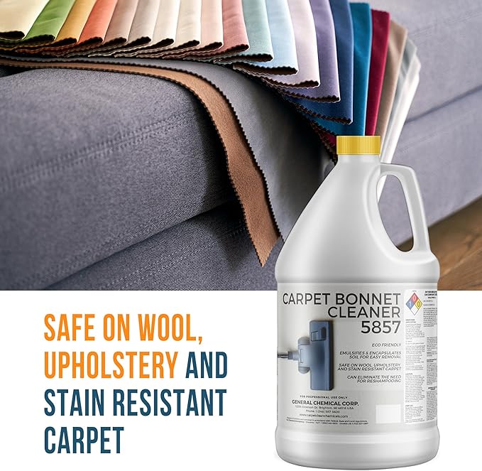 Bonnet Cleaner 5857 - Heavy Duty Shampoo Carpet Freshener Solution for Machine - Fast Drying & Pet Safe Carpet Shampoo for Rotary Cleaners, Commercial, & Industrial Use - 1 Gallon Jug