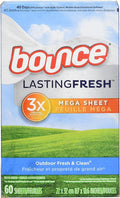Bounce Fabric Softener Mega Dryer Sheets Lasting Fresh, Outdoor Fresh & Clean Scent, 60 count