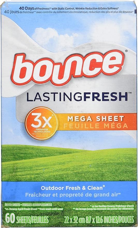 Bounce Fabric Softener Mega Dryer Sheets Lasting Fresh, Outdoor Fresh & Clean Scent, 60 count