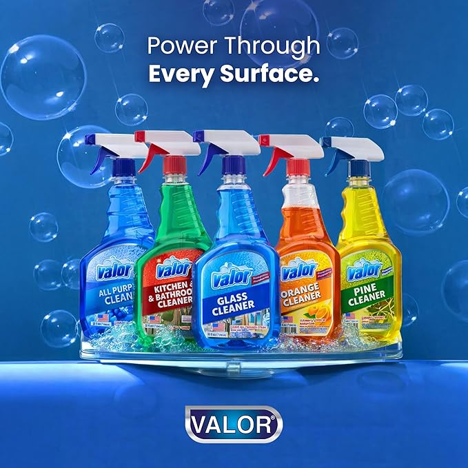 Valor Glass Cleaner Trigger Sprayer – Streak-Free Shine for Glass & Mirrors, 32 fl oz (32 Fl Oz (Pack of 1))