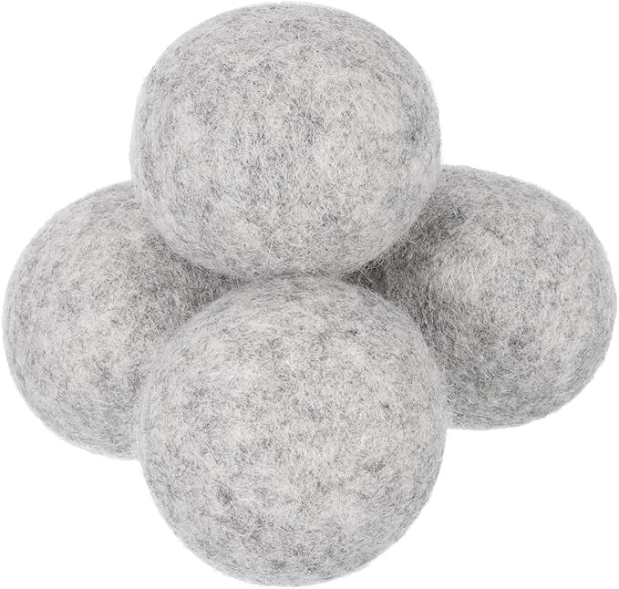 uxcell 4 Pcs Wool Dryer Balls, 2.4 Inches Wool Laundry Dryer Balls for Reducing Clothing Static and Wrinkles, Light Grey