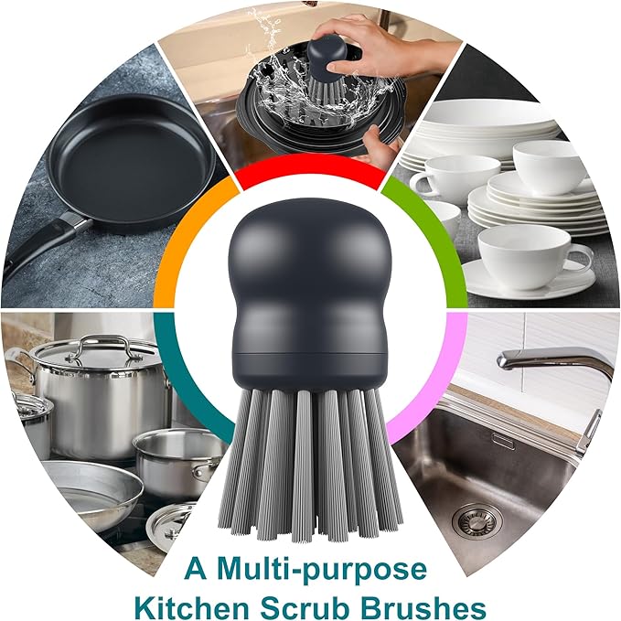 Mini Dish Brush for Cleaning Chicken Shredder, Palm Brush Dish Scrubber with Ergonomic Grip, Kitchen Brush for Washing Dishes, Pans, Pots, Sink (1, Gray)