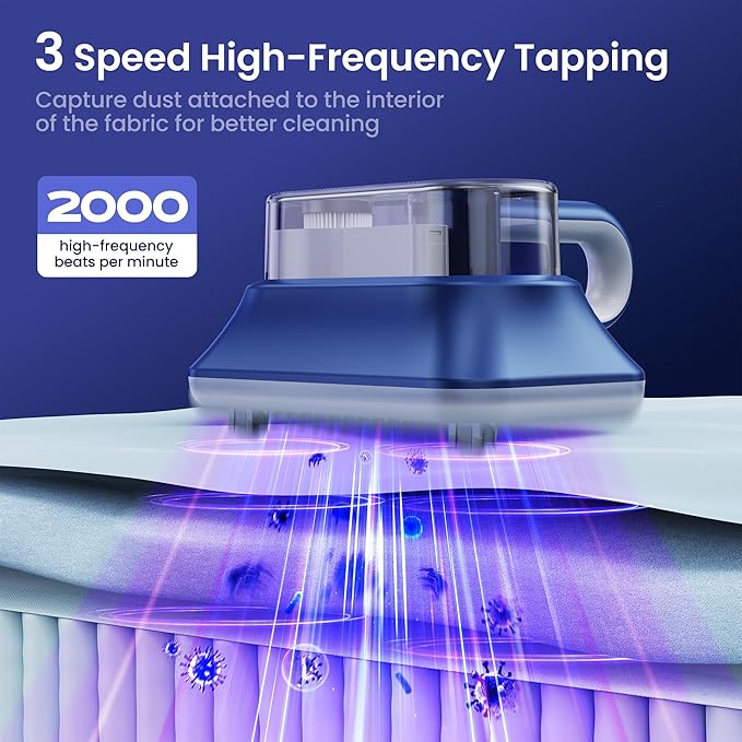 Mattress Vacuum Cleaner Powerful Vibration Handheld Couch Vacuum with UV-C Light and LED Display, HEPA Filter, Versatile Bed Vacuum Cleaner Cordless with Type-C Charging Port for Bed, Sofa, Carpets