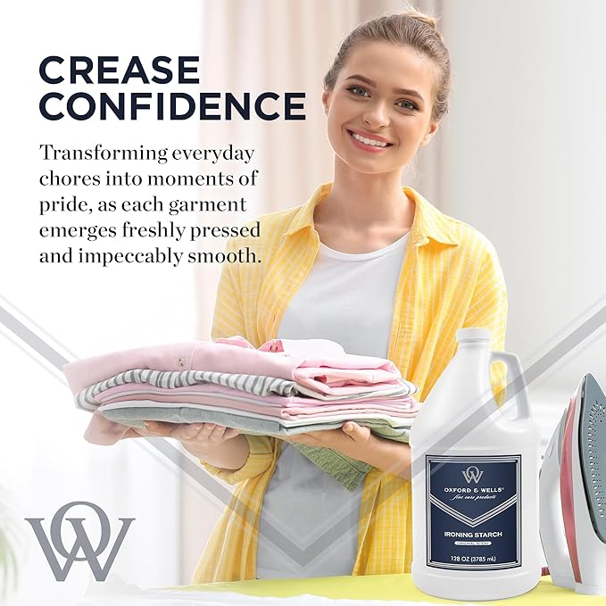 Oxford & Wells Premium Wrinkle Releaser Spray Starch - Ironing Spray, Original Scent, Non-Aerosol Fabric Care - Non-Flaking, Non-Streaking, Gentle on Fabrics - Wrinkle Spray for Clothes - 128 Ounce