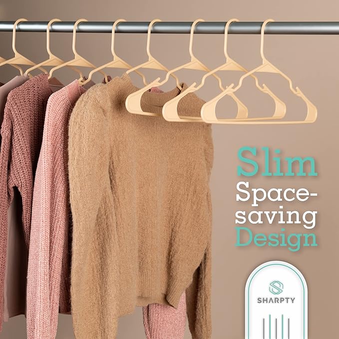 Sharpty Plastic Hangers Clothes Hangers for Clothing, Closet, Coats & Shirts - Notched, Durabl & Space Saving - for Everyday Standard Use, Room Essentials & Basics - 50 Pack - Beige
