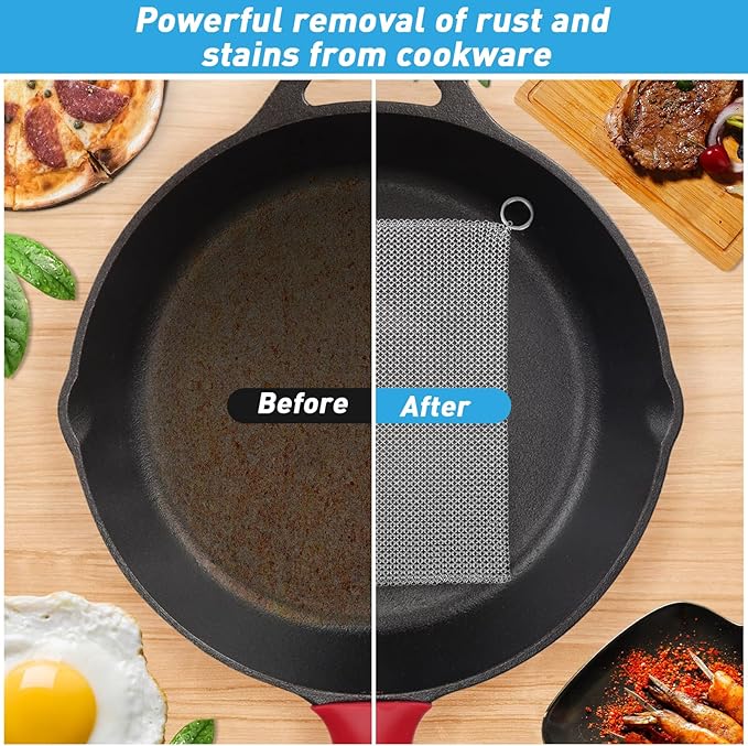 Cast Iron Cleaner & Chainmail Skillet Scrubber - 28''x28'' 3.8mm Small Ring, 316L Stainless Steel Interlocking Mesh Sheet, Flexible Chainmail Panel, Fine Linked Ring Fabric, Woven Ring Net