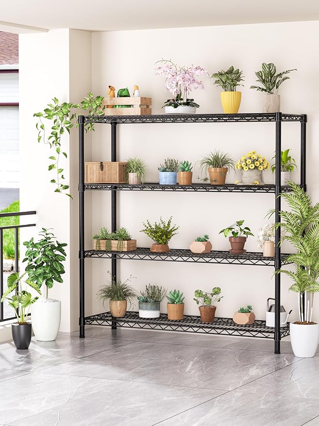 Golpart 4 Tier Adjustable Storage Shelves,Heavy Duty Metal Utility Shelf 1400LBS Capacity Wire Shelving Unit Organizer Rack for Kitchen Office Pantry Room 18" D x 46" W x 59" H Black