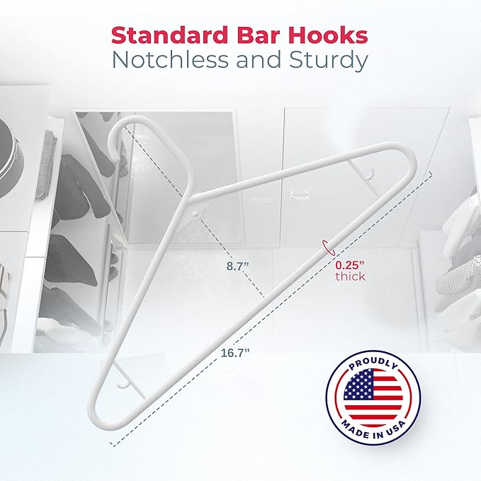 Neaties Plastic Hangers 100 Pack – Made in the USA – 6lb Capacity Standard Clothes Hangers with Strap Hooks for Dresses, Lingerie, Shirts, Pants, and Jackets – White & Mint