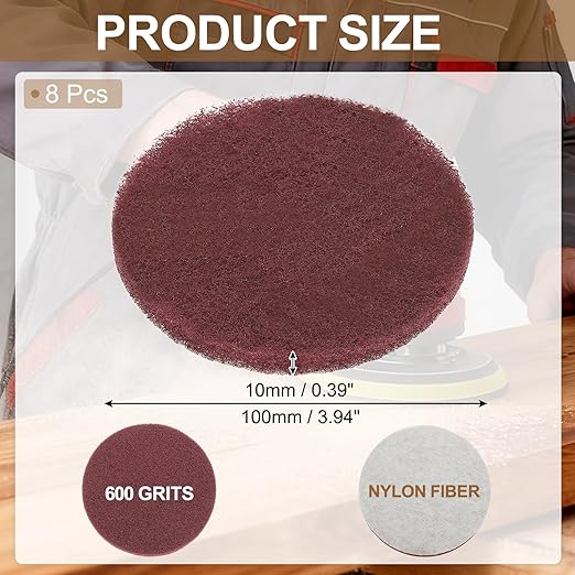uxcell 8Pcs Scrubber Scouring Pad, 4 Inch 600 Grits Drill Power Brush Hoop and Loop Scrub Pads Discs Polishing Pad for Household Furniture Automotive Cleaning, Red