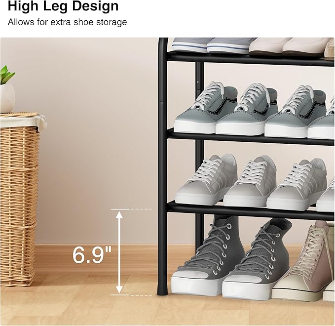STO STO Expandable Shoe Rack, 3-Tier Metal Small Shoe Rack for Closet, Up to 16 Pairs Adjustable Shoes Racks Storage for Front Door Entrance, Free Standing Shoes Rack Organizer for Entryway, Black