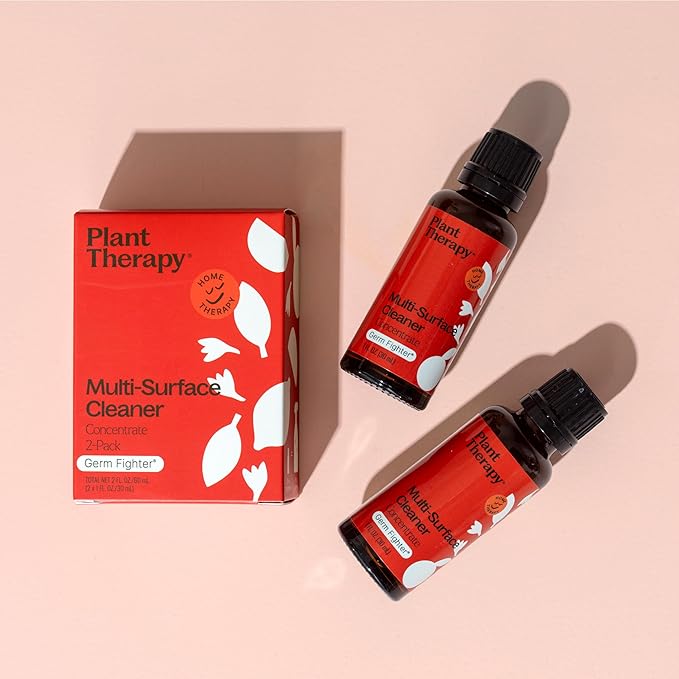 Plant Therapy Germ Fighter Blend All Natural Multi-Surface Cleaner Concentrate, Use to Clean Countertops, Stovetops, Tile, Microwave, 30 mL (2-Pack)
