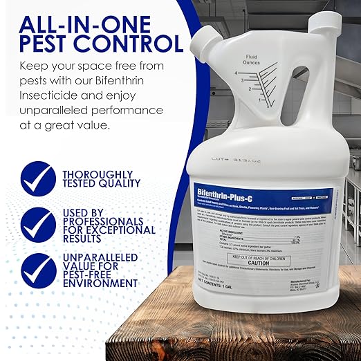 Bifenthrin-Plus-C Insecticide (1 Gal) - Roach Killer Indoor Infestation, Termite Treatment, Ant Control & Wasp Spray - Home Defense Pest Control, Residential, Commercial, and Industrial Use