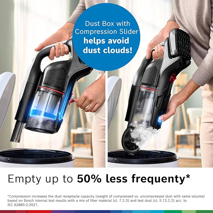 Bosch Unlimited 9 Cordless Stick Vacuum, 60-min Runtime, MicroClean Technology, >99.9% Dust Pickup, Dust Compression, HEPA Filter, Pet Hair, Carpets & Hard Floors, 3 Accessories, White