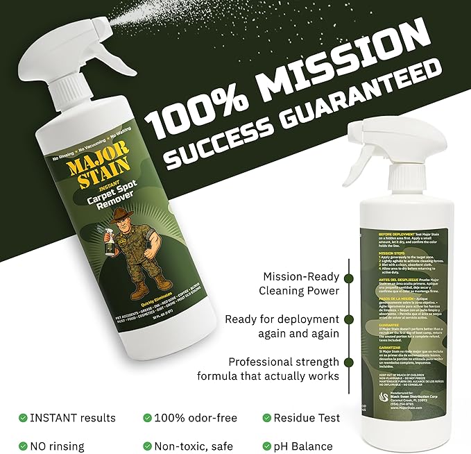 Carpet Stain Remover Spray – 32oz – Powerful Carpet Cleaner Spray & Spot Remover for Carpet, Upholstery & Rugs – Removes Wine, Coffee, Grease & Food Stains – Fragrance Free