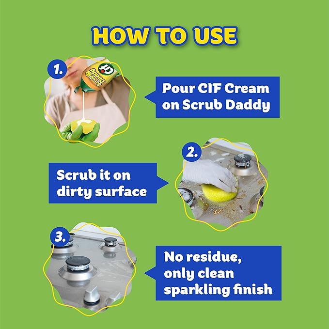 Scrub Daddy Scrub Mommy, Daddy Caddy + Cif All Purpose Cleaner - Scratch-Free, Dual-Sided Kitchen + Bathroom Scrubber + Multipurpose Cleaning Cream - Cleaning Supplies Kit for Multiple Surfaces