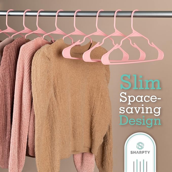 Sharpty Plastic Hangers Clothes Hangers for Clothing, Closet, Coats & Shirts - Notched, Durable & Space Saving - for Everyday Standard Use, Room Essentials & Basics - 20 Pack - Pink