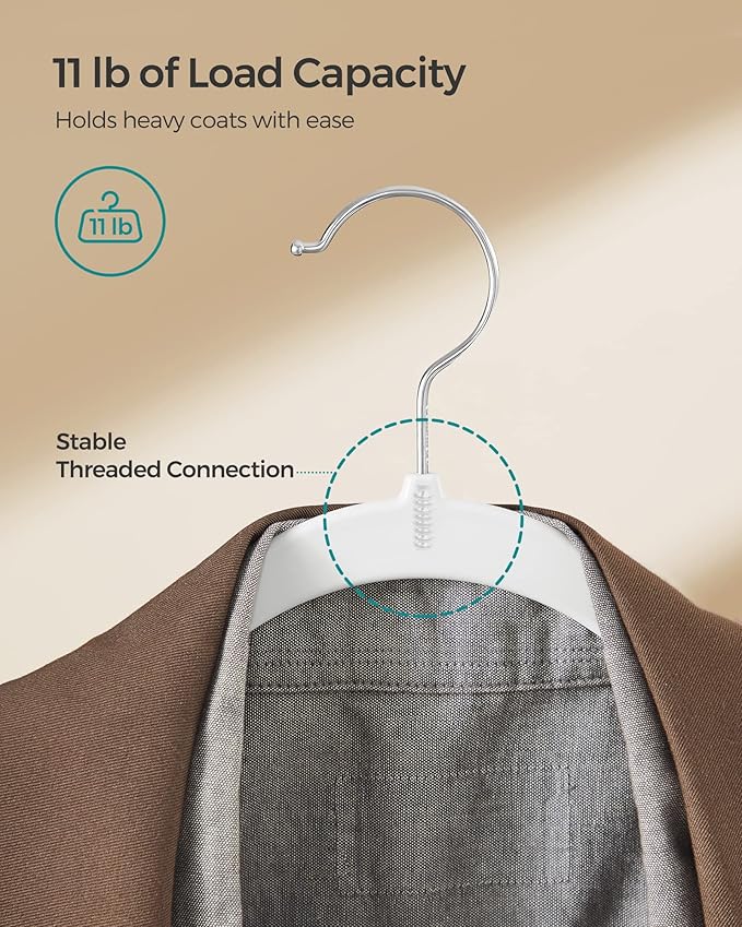 SONGMICS Clothes Hangers, Pack of 50 Plastic Coat Hangers, Space-Saving, Cloud White UCRP050W05