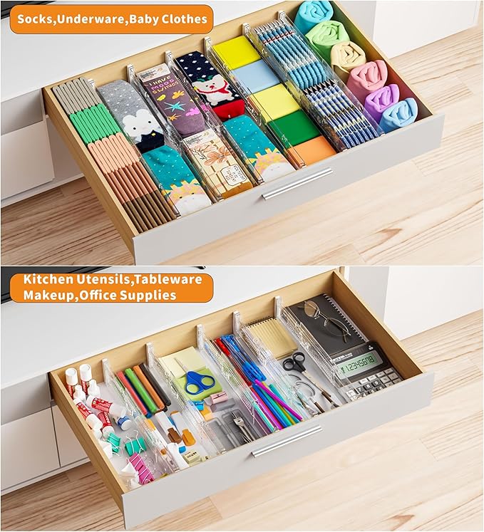 Yieach 12 Pack Clear Expandable Deep Drawer Separators From 15 to 21'' - 3.2 Inch Tall Acrylic Drawer Dividers for Clothes,Dresser Drawer Dividers for Dresser,Baby Nursery,Clothing,Sock or Underwear