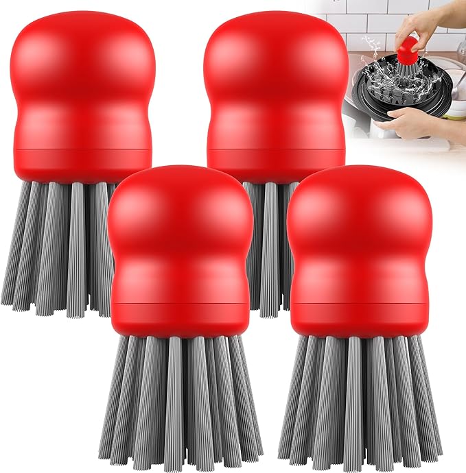 Mini Dish Brush for Cleaning Chicken Shredder, Palm Brush Dish Scrubber with Ergonomic Grip, Kitchen Brush for Washing Dishes, Pans, Pots, Sink (4, Red)