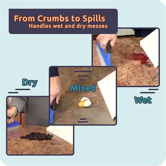 Mess Ranger | Patented Wet/Dry Cleanup Tool with Ramp & Reservoir | Captures 12oz of Liquid Spills & Pet Messes | Squeegee & Dustpan Set for Kitchen or Shop | Replace Paper Towels (Pink)