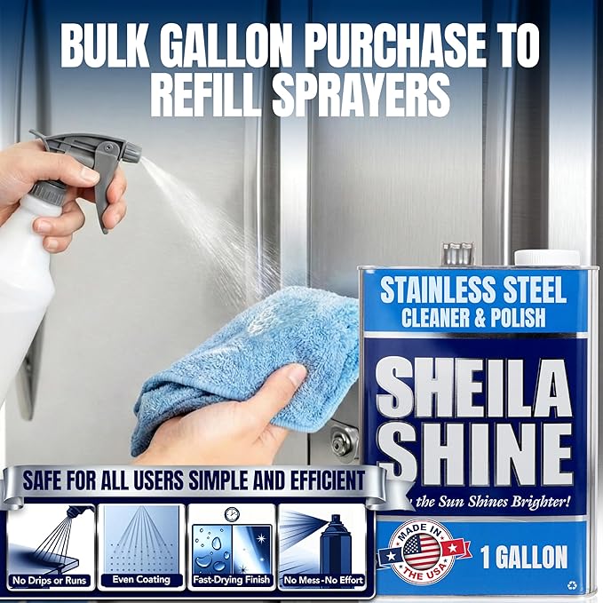 4 x 1 Gallon Sheila Shine Stainless Steel Cleaner and Polish - Cleans, Polishes & Protects Kitchen Appliances, Refrigerators, Sinks, Ovens & Grills - Stainless Steel Metal Cleaner