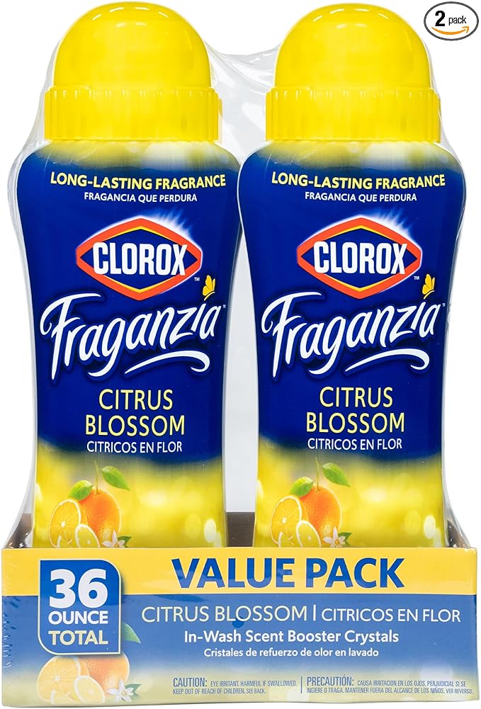 Clorox Fraganzia Laundry Scent Booster Crystals, In-Wash Fragrance Beads for Fresh-Smelling Clothes & Linens, Safe for All Fabrics & Colors, Citrus Blossom Scent, 18 Oz, 2 Pack