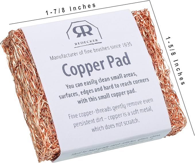 Redecker Mini Copper Scrubbing Pad, Firm Copper Braided Scrubber for Small Areas & Corners, Wet Use Kitchen Scouring Pad for Steel Glass Ceramic Rust Removal, 2 x 1.6 in, Made in Netherlands