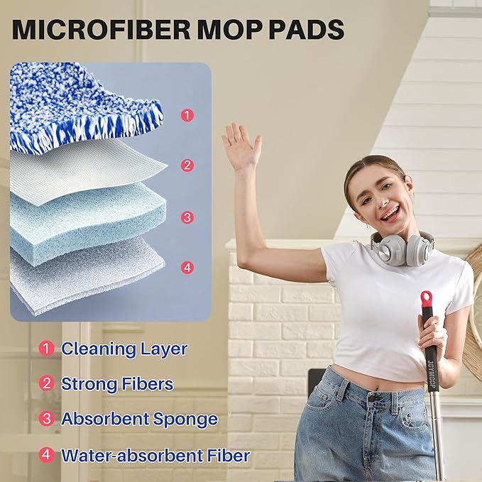 JOYMOOP 13-inch Flat Mop Head with Microfiber Mop Pad Replacement - Black & Red, 1 Pack