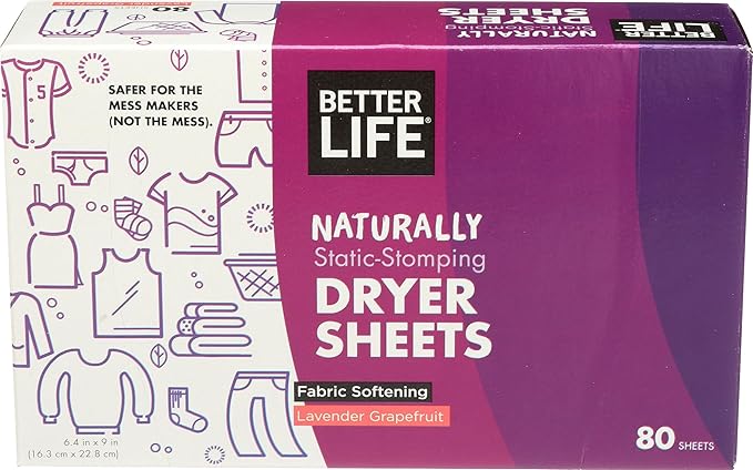 Better Life Dryer Sheets, Fabric Softener Sheets for Fresh Laundry, Lavender Grapefruit, 80 Count