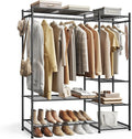 SONGMICS Portable Closet Wardrobe, Clothes Rack, Closet Organizers and Storage, Freestanding Clothing Rack with 7 Shelves, 2 Hanging Rods, Metal Frame Rack, for Bedroom, Entryway, Black ULGR010BZ03S