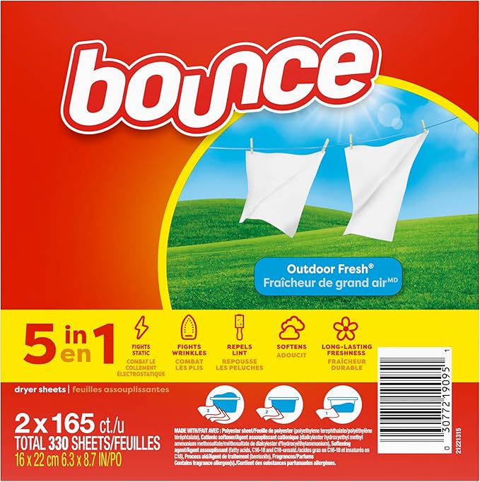 Bounce Dryer Sheets, 330 count, Outdoor Fresh Scent, Fabric Softener Sheets, Reduces Static, Softens and Fights Wrinkles