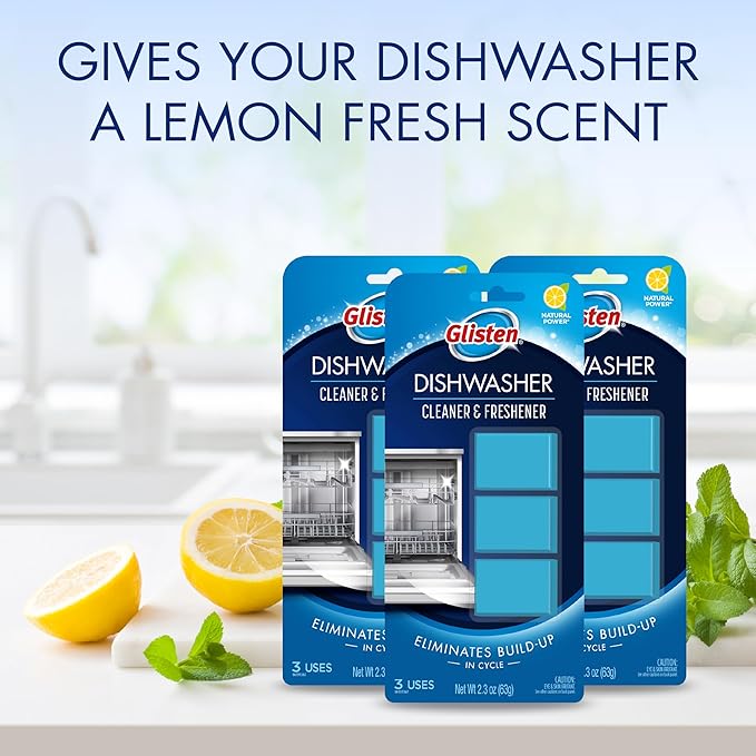 Glisten Dishwasher Cleaner and Freshener Deodorizer, Cleans and Freshens During Wash Cycle, Made in the USA, Lemon Scent, 9 Tablets